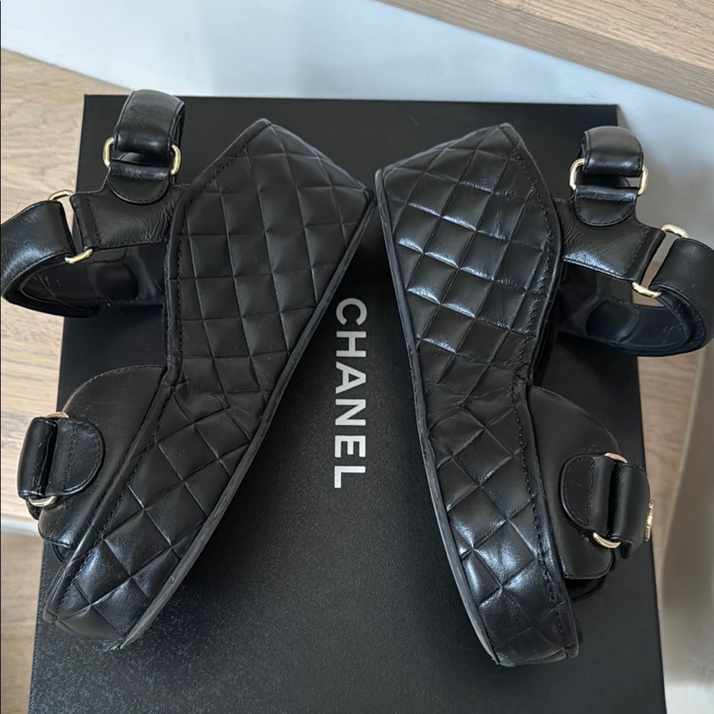 CHANEL Black Chunky Platform Sandals - Picture 7 of 9
